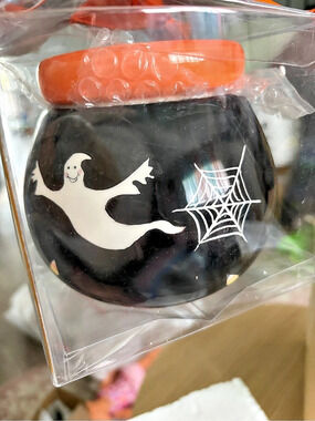 NIB Halloween Ghost, Candy Corn, Web Dip Bowl W/ Spreading Knife